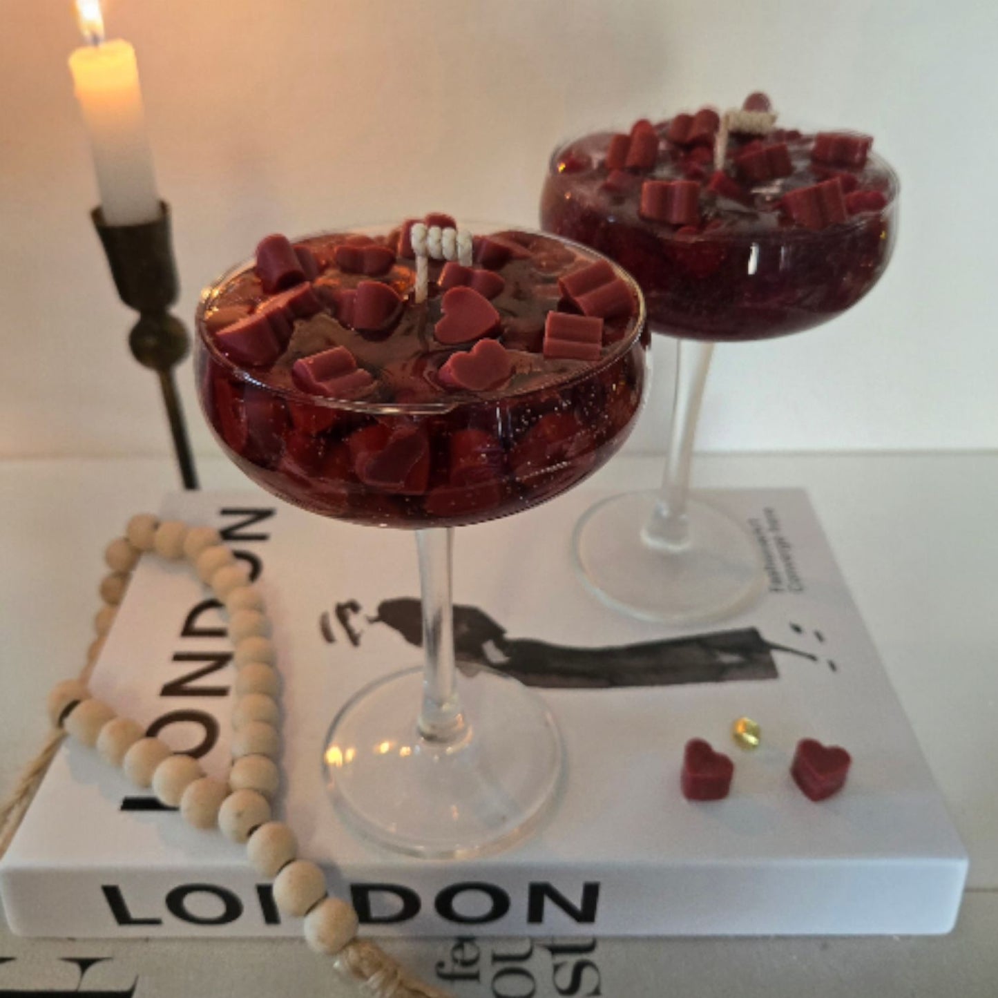 Cocktail Kaarsen - Warm Red Heart – set van 2
